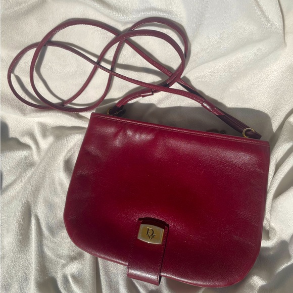 Dior Handbags - Vintage Christian Dior Burgundy Shoulder Bag Leather